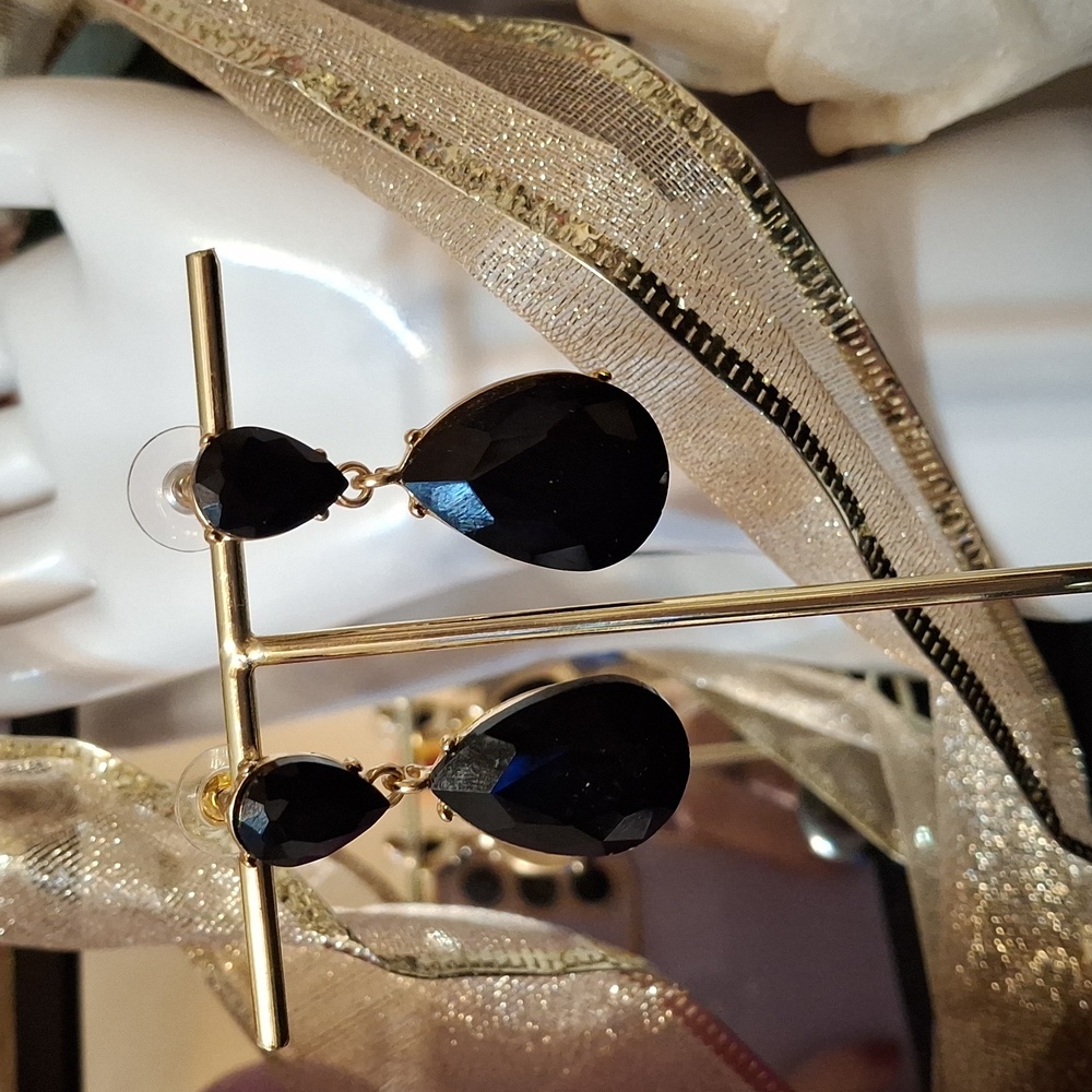 Black and Goldtone faceted statement earrings